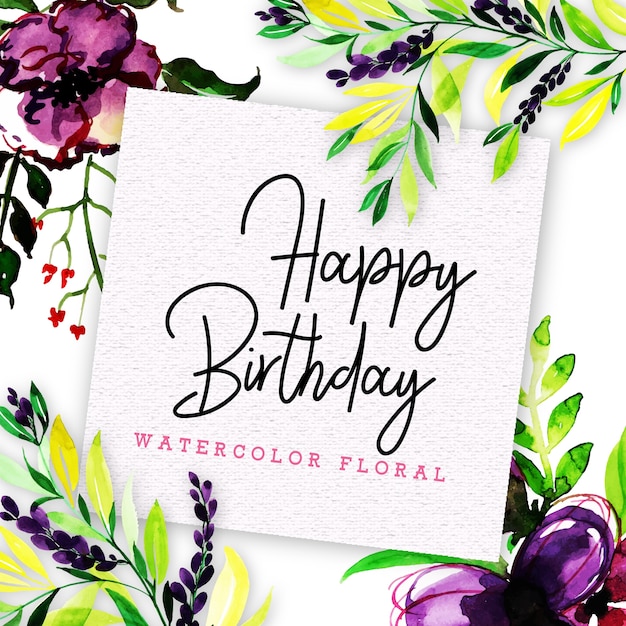 Vector happy birthday card with floral in watercolor style