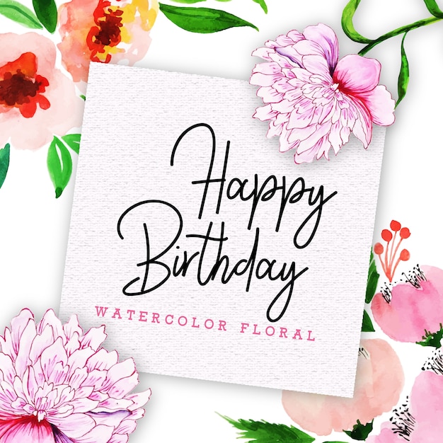 Vector happy birthday card with floral in watercolor style
