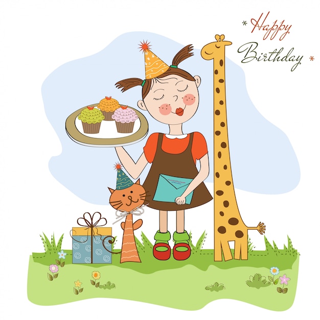 Happy birthday card with funny girl