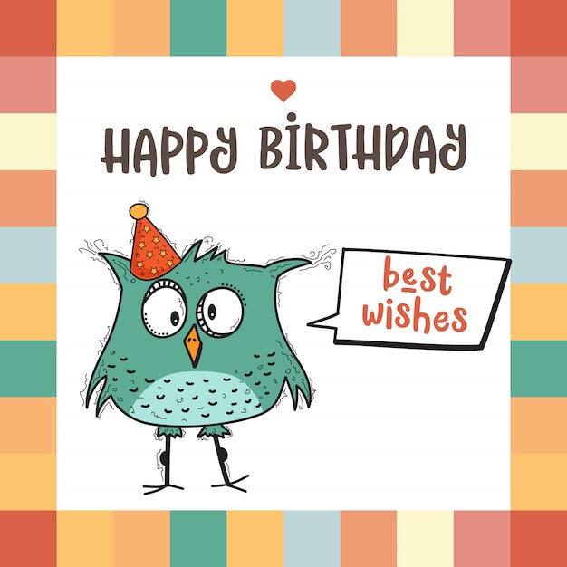 Vector happy birthday card  with funny owl