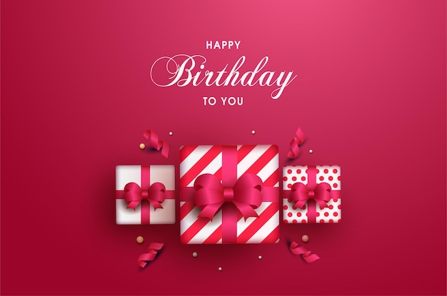 Happy birthday card with glowing gift boxes