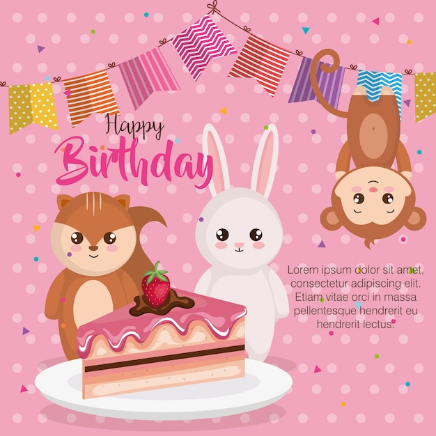 Happy birthday card with group of animals