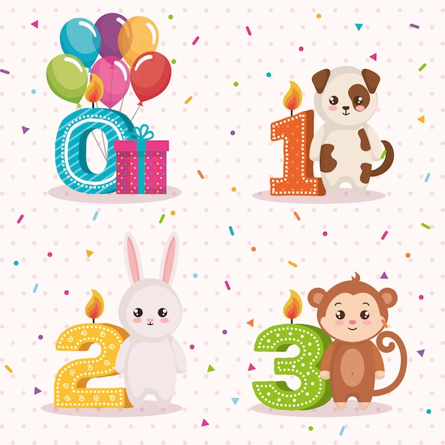 Happy birthday card with group of animals