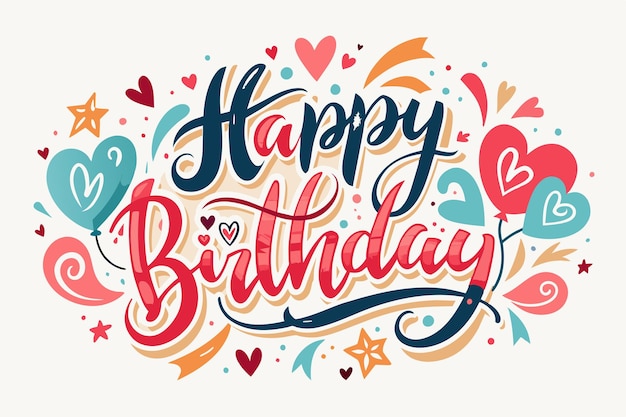 Vector happy birthday card with hearts and a happy birthday