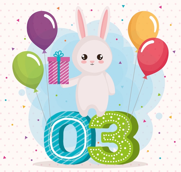 Vector happy birthday card with rabbit