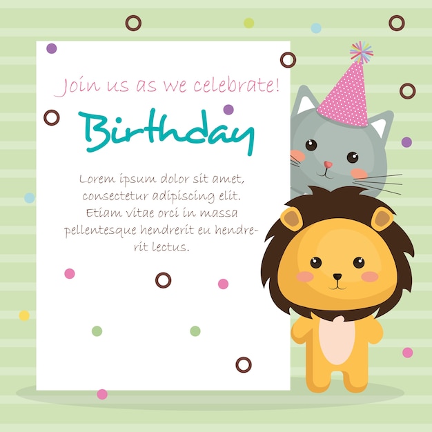 Vector happy birthday card with tender animal