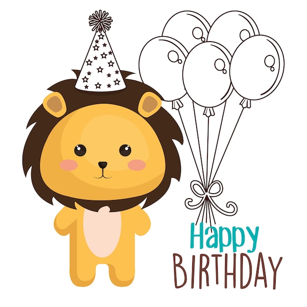 Vector happy birthday card with tender animal