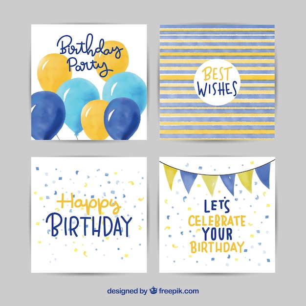 Happy birthday cards collection in watercolor style