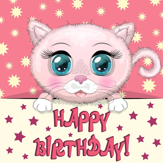 Happy birthday cards with animals Cute hero with beautiful eyes