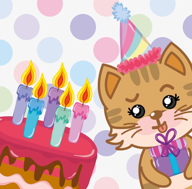 Vector happy birthday cat