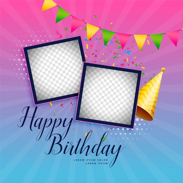 Premium Vector | Happy birthday celebration background with photo frame