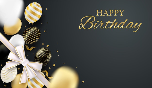 Premium Vector | Happy birthday celebration card. design with black, white,  gold balloons and gold foil confetti. luxury black background. vector.