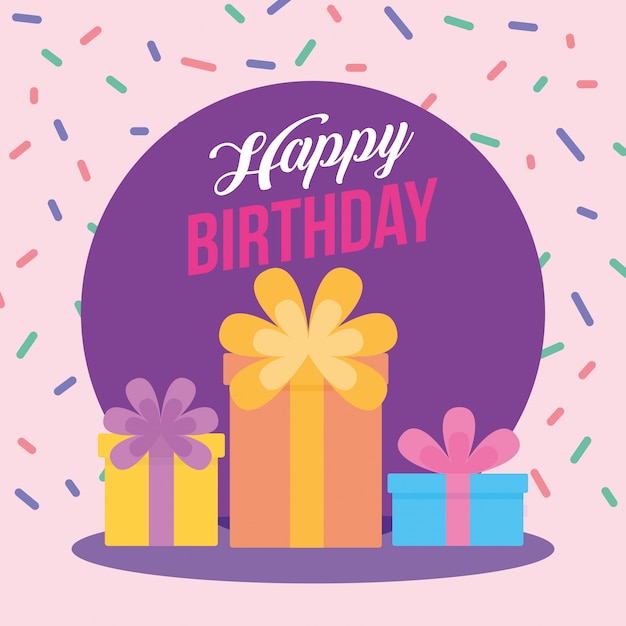 Vector happy birthday celebration card with gifts illustration