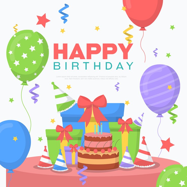 Vector 생일 축하 파티 풍선 선물 배너 인사말 카드