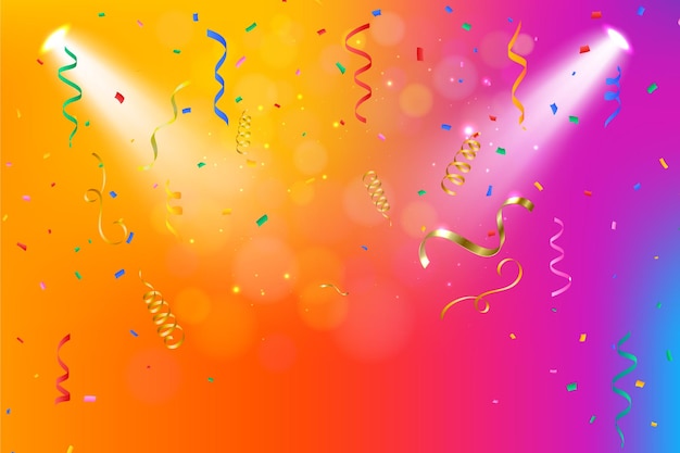 Happy birthday celebration with falling confetti. realistic colorful confetti background.