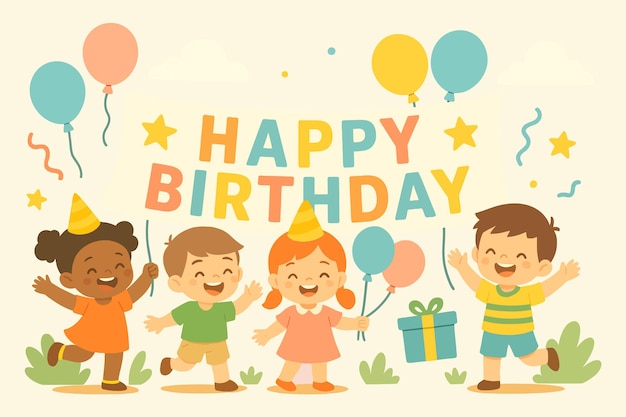 아이 들 과 풍선 들 과 함께 축하 하는 생일 축제