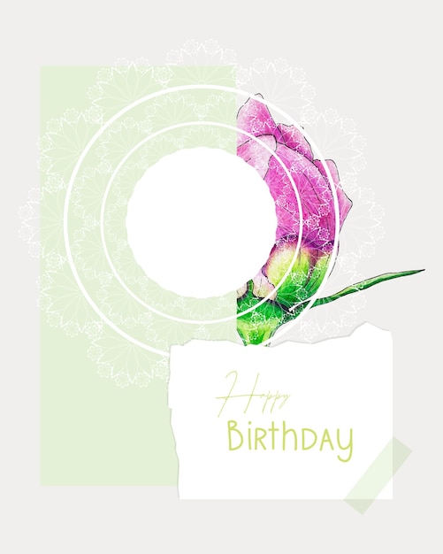 Buon compleanno collage cartolina verde stile vintage peonia e pizzo centrino scrapbooking