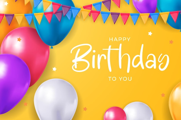 Design di banner di congratulazioni per buon compleanno con palloncini di coriandoli per lo sfondo delle feste