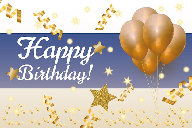 Happy birthday congratulations golden balloons confetti background banner