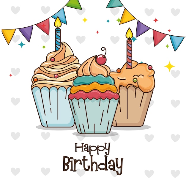 Vettore buon compleanno design cupcake