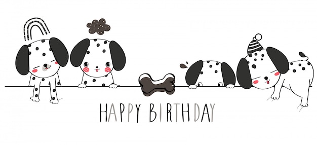 happy birthday. Cute Dalmatian dog greeting illustration