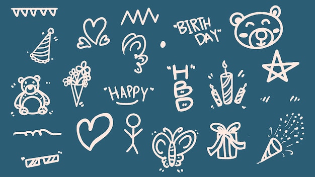 Vector happy birthday cute hand drawn doodle