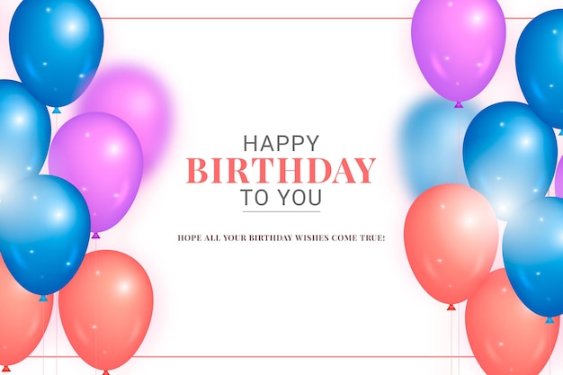 Happy birthday decoration card with pink red purple balloons collection