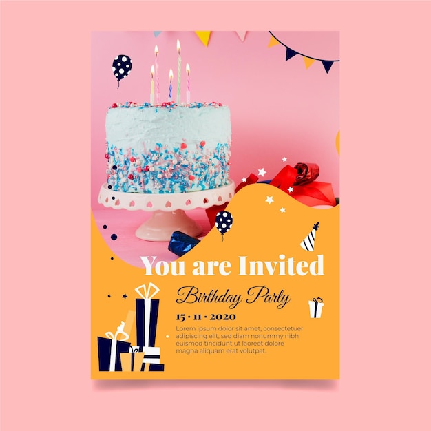 Vector happy birthday delicious cake invitation template