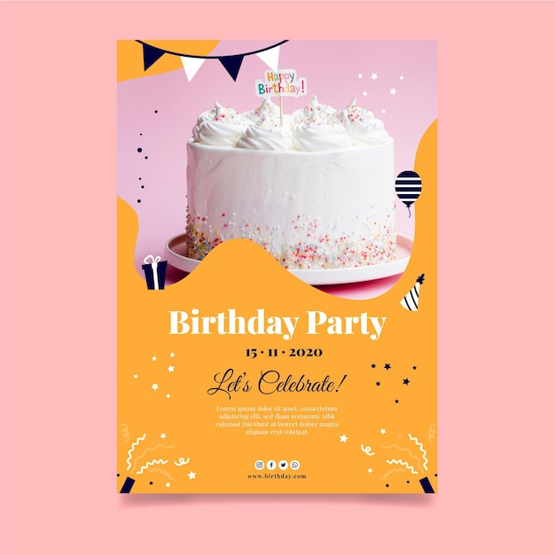 Vector happy birthday delicious cake poster