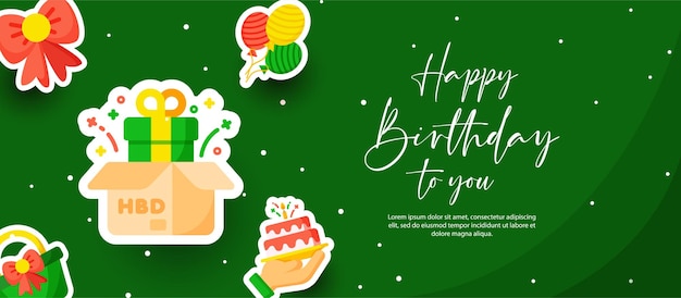 Happy birthday design background or banner with sticker