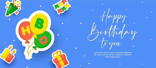 Happy birthday design background or banner with sticker