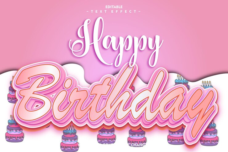 Happy Birthday Editable Text Effect 3D Emboss Cute Style