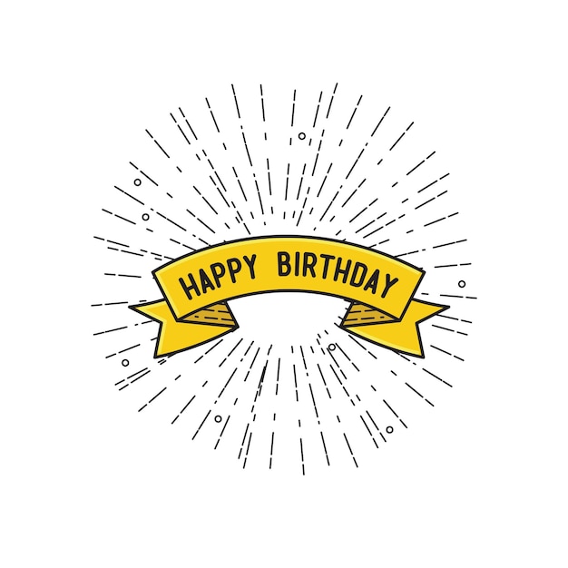 Happy birthday, flat design thin line banner, for e-mail newsletters, web banners, headers, blog posts, print simple flat poster