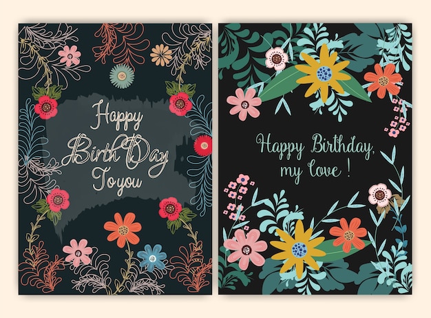 Vector happy birthday on floral background in colorful theme