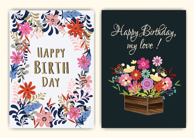 Vector happy birthday on floral background in colorful theme