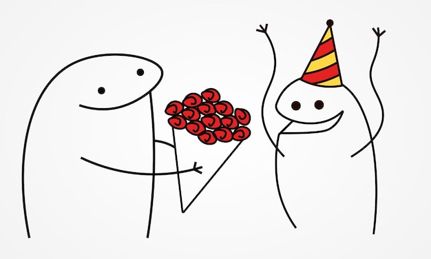 Happy birthday flork meme with a bouquet