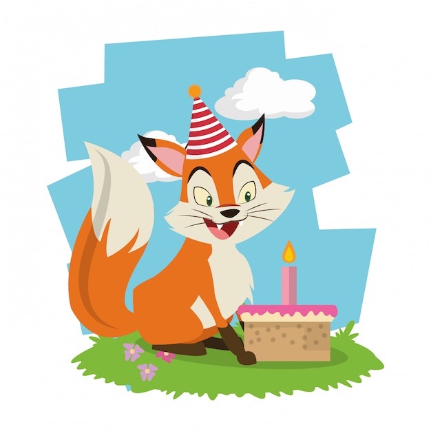 Happy birthday fox cartoon card