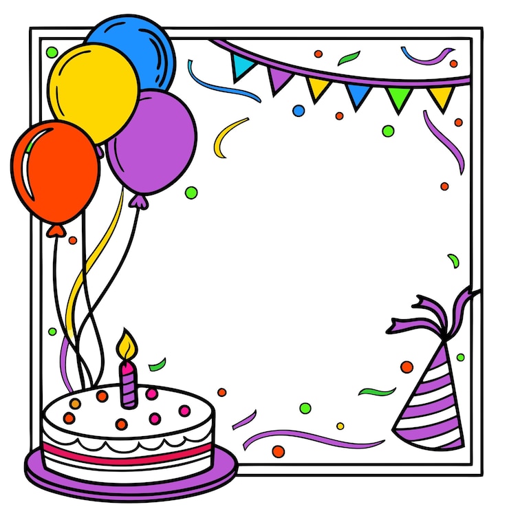 Vector happy birthday frame colorful balloons cake