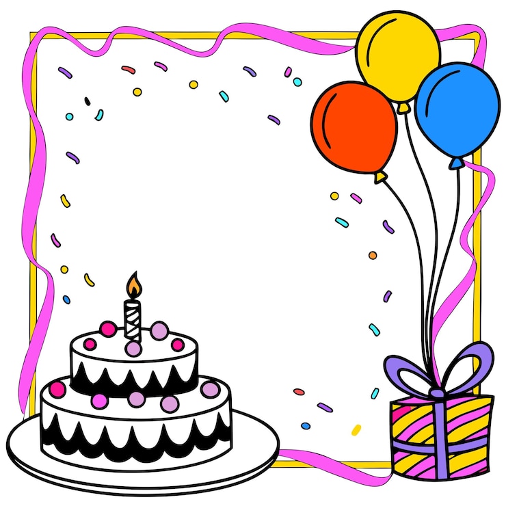 Vector happy birthday frame colorful cake balloons amp gift fun