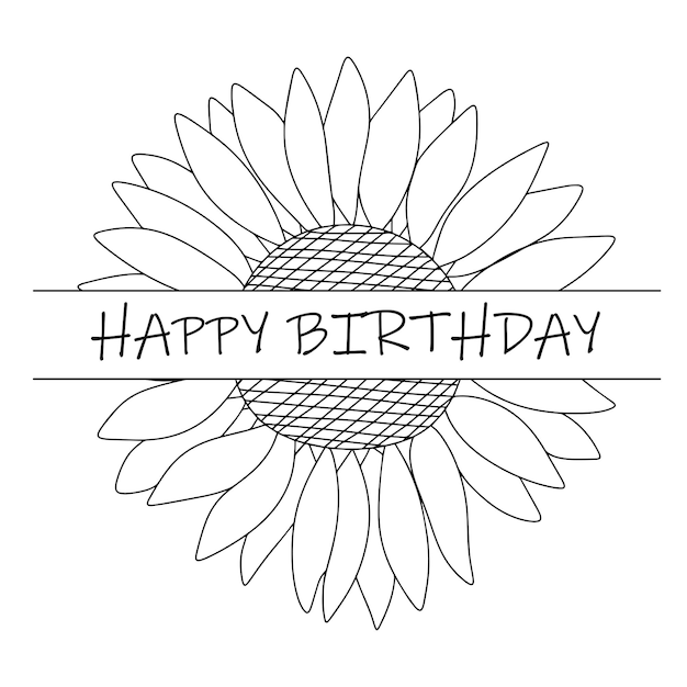 Happy Birthday frame from flower. Hand draw doodle vector illustration.