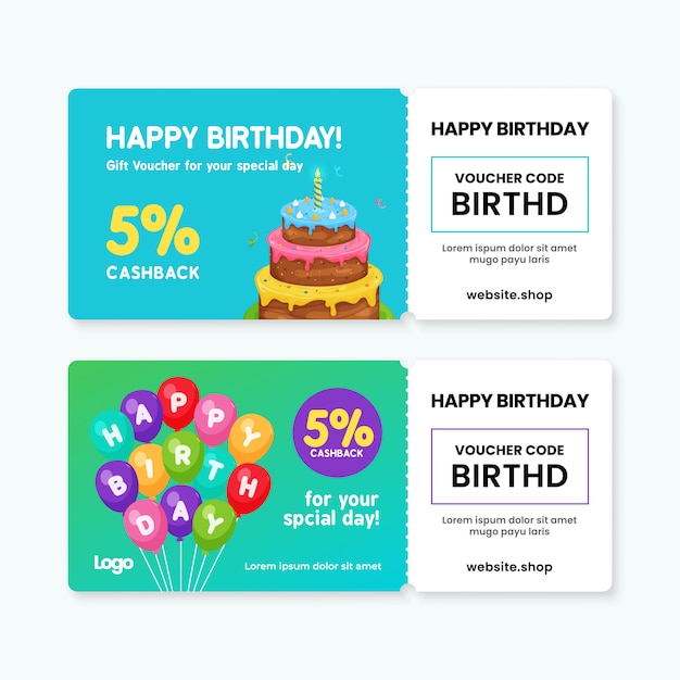 Vector happy birthday gift voucher card template
