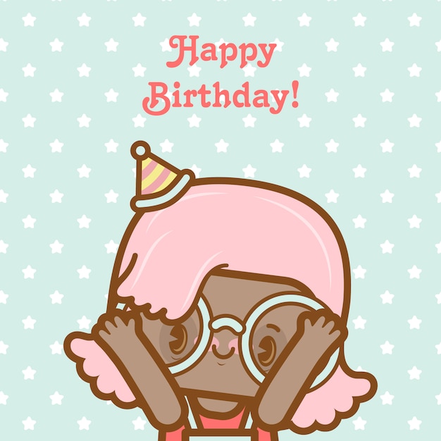 Vector happy birthday girl card with stars