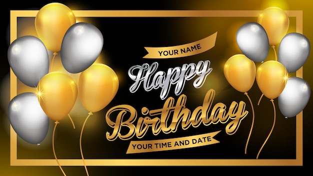 happy birthday gold banner simple design concept for have a nice day