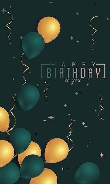 Вектор Зелёная открытка с приглашением на день рождения с воздушными шарами