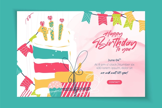 Vector happy birthday greeting card a beautiful birthday cake with candles