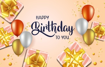 Premium Vector | Happy birthday greeting card vector. happy birthday vector with gift box and balloon elements Premium Vector | Happy birthday greeting card vector. happy birthday vector with gift box and balloon elements