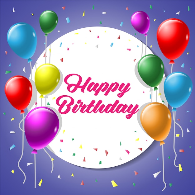 happy birthday greeting card with colorful balloon