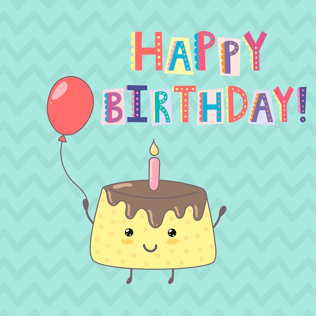 Happy birthday greeting card with a cute cake