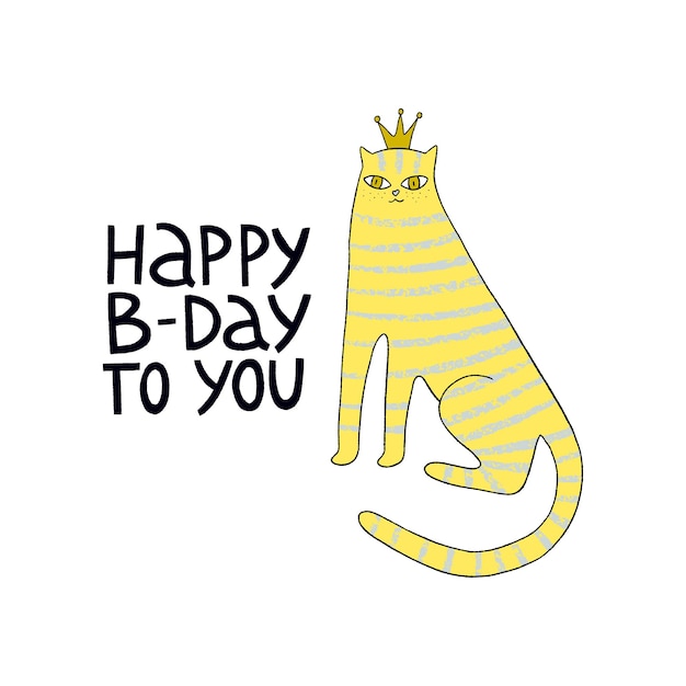 Biglietto di auguri di buon compleanno con gatti carini e scritte disegnate a mano happy bday to you