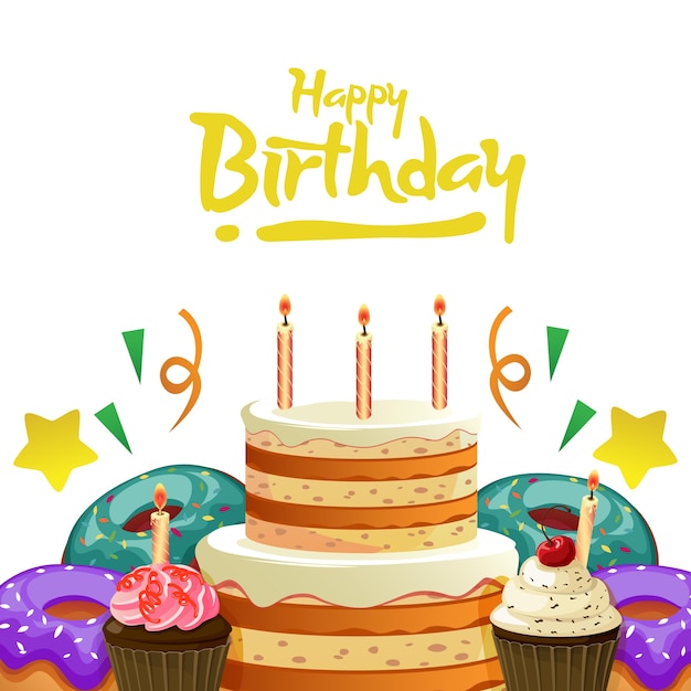 happy birthday greeting card with delicious treats